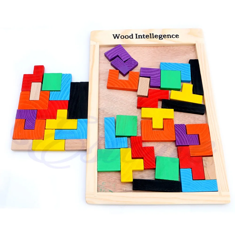 

Wooden Tangram Brain Teaser Puzzle Tetris Game Preschool Children Play Wood Toy