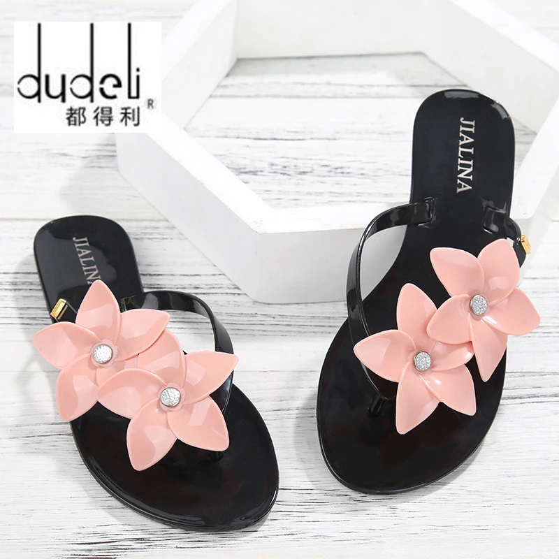 

DUDELI Flower Women Slippers Flip Flops Women Sandals Female Candy Color Beach Shoes 2018 Fashion Outside Flat Slides