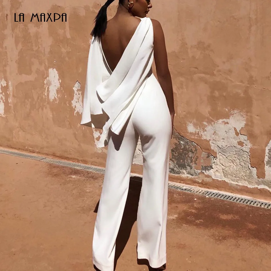 

2019 New Celebrity Party White Sleeveless O-neck Runway Autumn Sexy Night Women's Jumpsuit