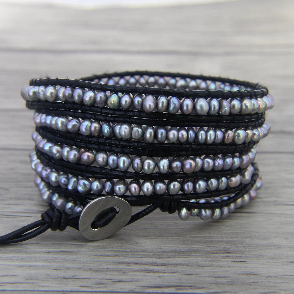 Boho Pearl Wrap Bracelet Grey Freshwater Boho Pearl Wrap Bracelet Grey Freshwater Leather Yoga Bead Jewelry Bohemian In Bracelets From Accessories On