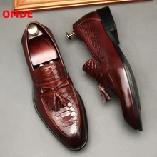 OMDE New Fashion Genuine Leather Formal Shoes Men Tassel Dress Shoes Handmade Slip On Office Shoes Snake Pattern Mens Loafers northmarch spring autumn new mens business dress shoes fashion slip on tassel leather wedding shoes men handmade work shoes