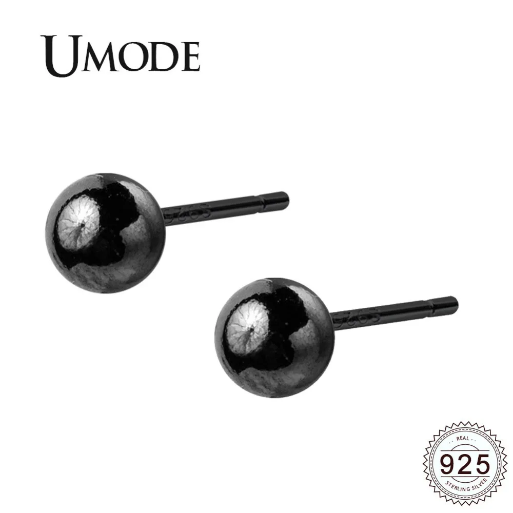 

UMODE 2-5mm Small Black Ball Stud Earrings Real Pure 925 Sterling Silver Earring Lady Girl Bead Jewelry Body Accessories ULE0487