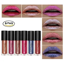 Для женщин набор для макияжа губ 6 упаковок металлический оттенок мерцание помады блеск Жидкий блеск для губ Lip Косметика Новый