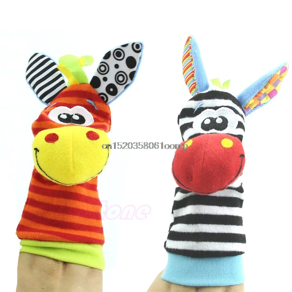1pc Infant Baby Kids Boy Cute Animal Hand Wrist Bells Foot Sock Rattles Soft Toys