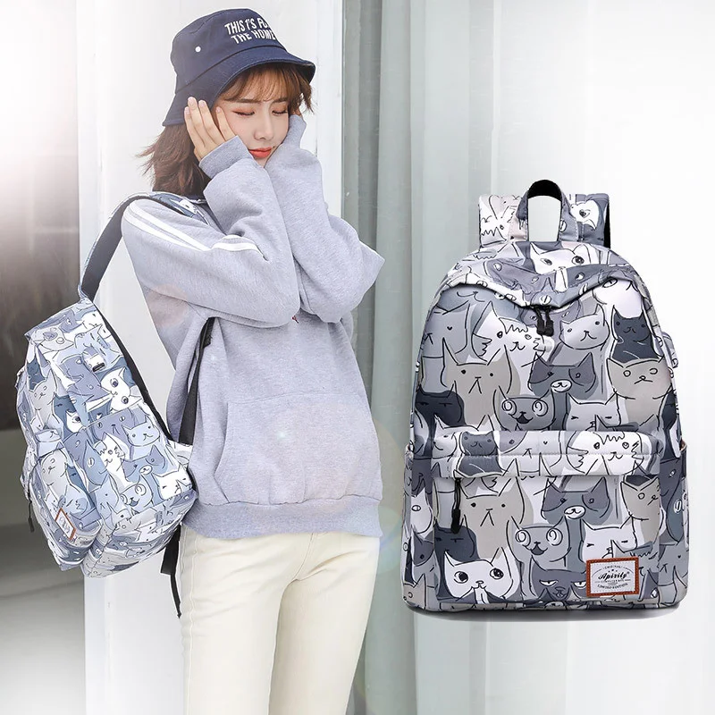 

oxford waterproof female backpack with print cat school backpacks for girls laptop back pack women fashion rucksack schoolbag