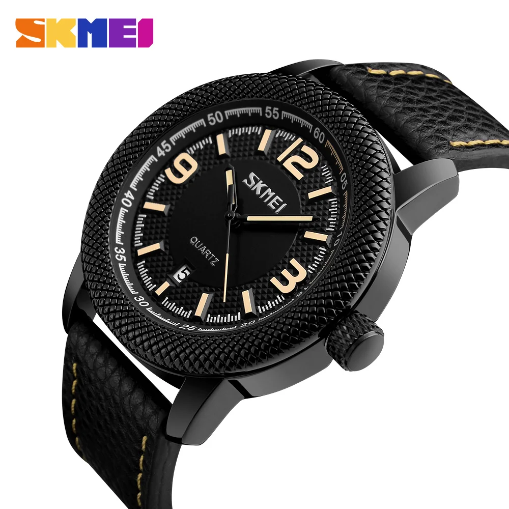 SKMEI Luxury Brand Fashion Men Sports Watches Men's Quartz Waterproof Date Clock Man Leather
