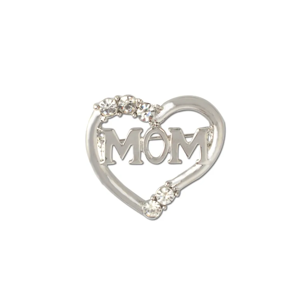 

New Silver Plated Heart Love MOM Brooch Vintage Brooches for Women Ladies Dress Collar Brosche Costume Mother Day Gifts Jewelry