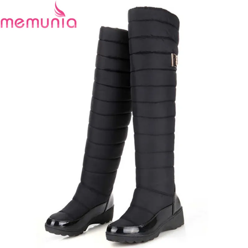 MEMUNIA Russia winter boots keep warm knee high boots round toe down fur ladies fashion women