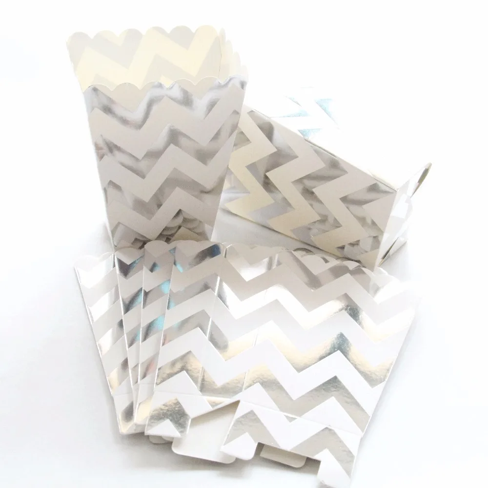 

48pcs/lot New Wedding Birthday Movie Party Tableware Gold/Silver Striped Party Popcorn Boxes Pop Corn Candy/Sanck Favor Bags