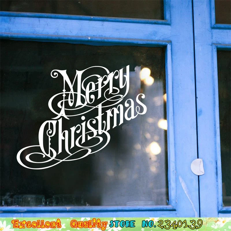Art Fonts Merry Christmas Wall Stickers Home Living Room Bedroom Window Glass Decoration Xmas
