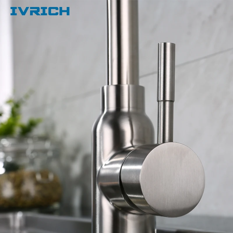 IVRICH SUS304 Stainless Steel Kitchen Faucet  Gooseneck Style Wide Spread Watering Water-Saving Soft Bubble Generator VR402