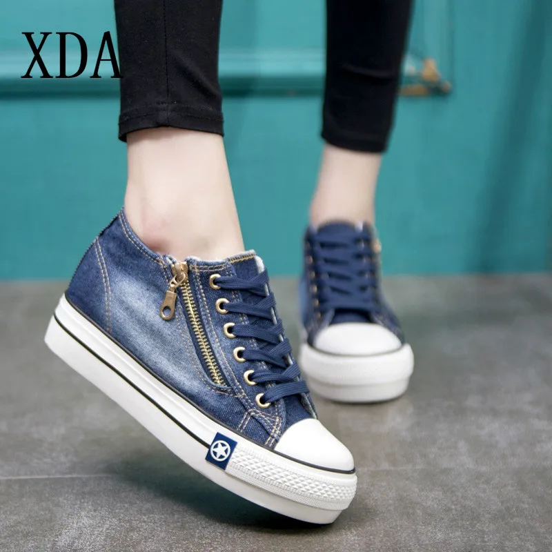 XDA Classic Women Fashion Casual shoes Vintage Washed Denim Canvas Flat