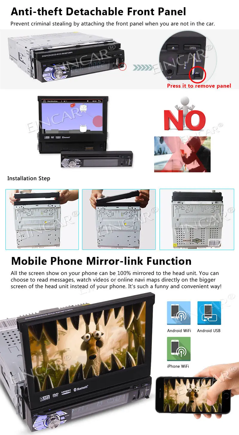 Clearance Eincar 7"Android 6.0 Single din 1 DIN Car Radio CD DVD Player in dash car styling GPS WIFI 4G 3G Bluetooth+Free bakeup camera 4