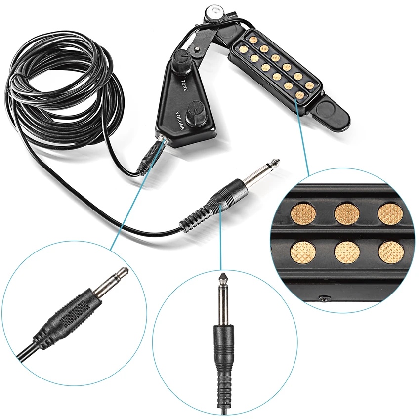JDR 12-hole Guitarra acústica sonido agujero Pickup transductor magnético con controlador de volumen de tono 3 m Cable Guitarra Accesorios JDR 12-hole Guitarra acústica sonido agujero Pickup transductor magnético con controlador de volumen de tono 3 m Cable Guitarra Accesorios