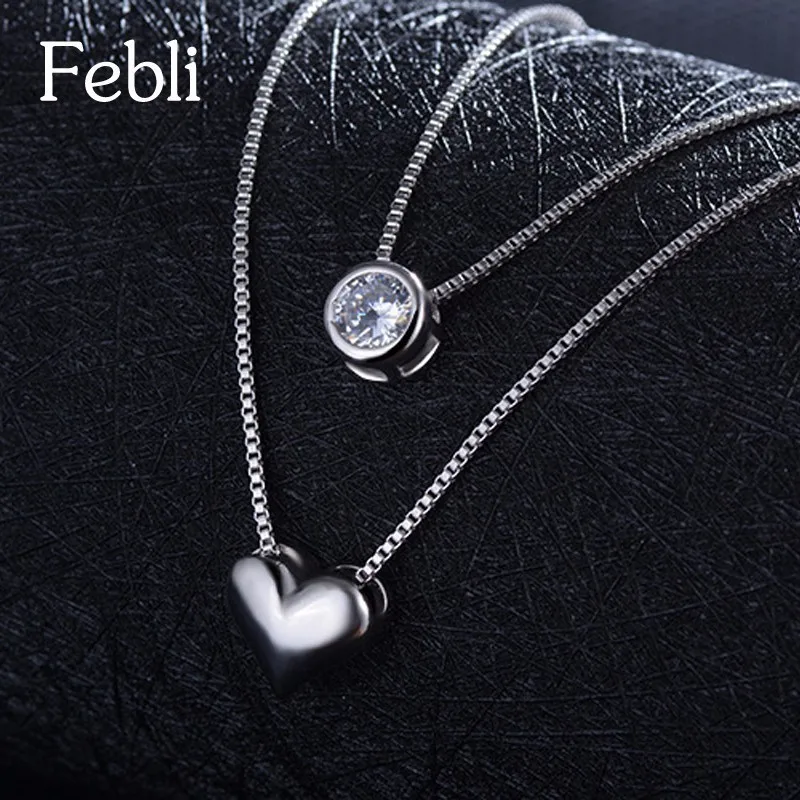 Febli Simple And Elegant Silver Color Heart-shaped Double-deck Necklace Fashion Design Necklaces For Women | Украшения и