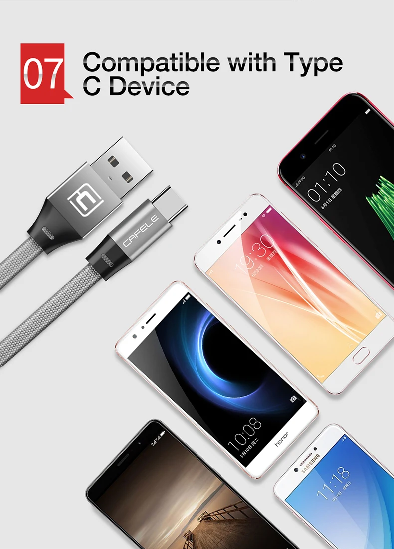 Cafele usb type C для Xiaomi A1 type C кабель для huawei mate 10 Pro type C Быстрая зарядка 5 в 2,4 A usb type-c кабель