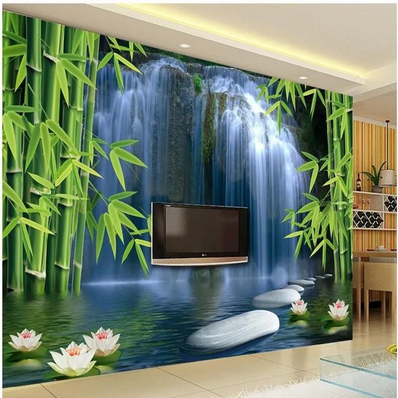 

beibehang papel de parede 3d New style 3D murals TV background silk cloth bamboo water wallpaper 3d moderno wall paper