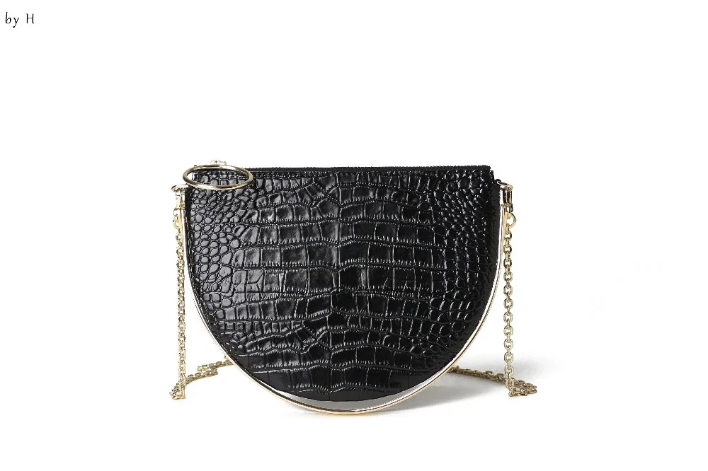 

drop shipping women embossed shoulder bag genuine leather half moon alligator mini cross body metal chain drop shipping bao bao