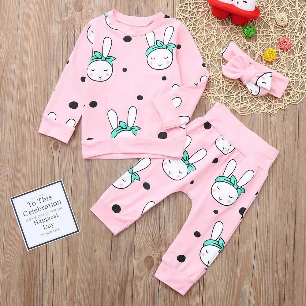 MUQGEW/3 шт.; одежда для маленьких девочек; топ с рисунком кролика для малышей; Одежда+ брюки+ набор повязок; одежда для малышей;# YL