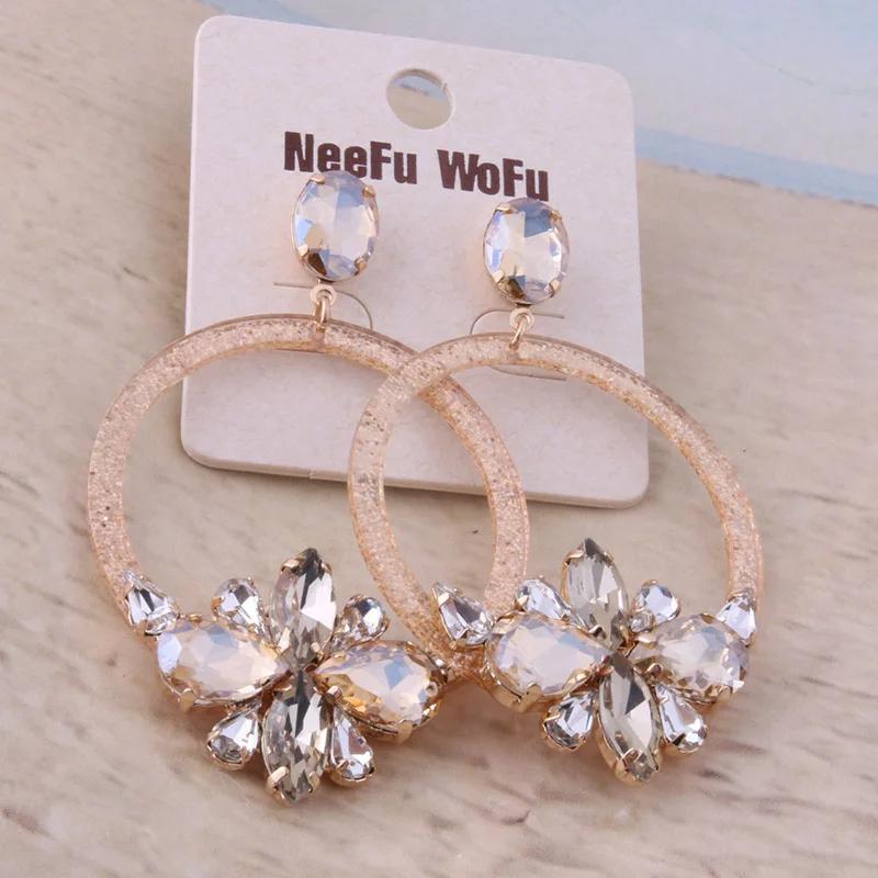 Модные стеклянные серьги NeeFu WoFu брендовые хрустальные большие цветы большая
