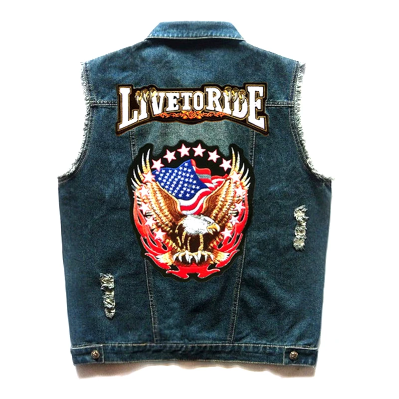 

Cool Body Jacket Motorcycle Letterhead Hip Hop Vest Eagle Embroidery Badge Cowboy Vest Punk Coat Chaqueta Moto Hombre Denim Vest
