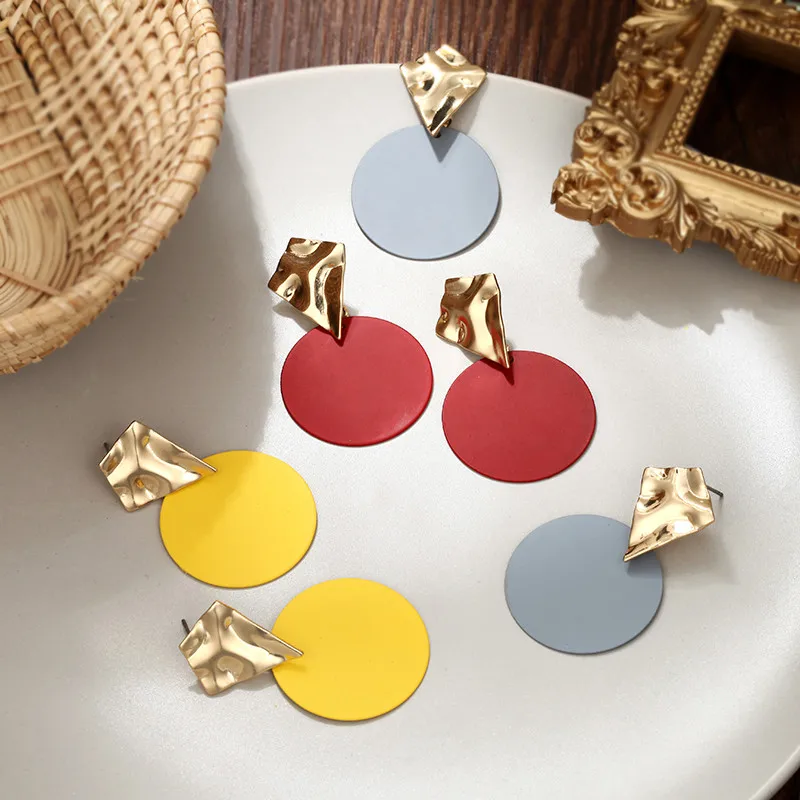 

Temperament Yellow Red Grey Round Earrings Simple Modern Women's Earrings Women Drop Earrings Korean Style Jewelry Pendientes