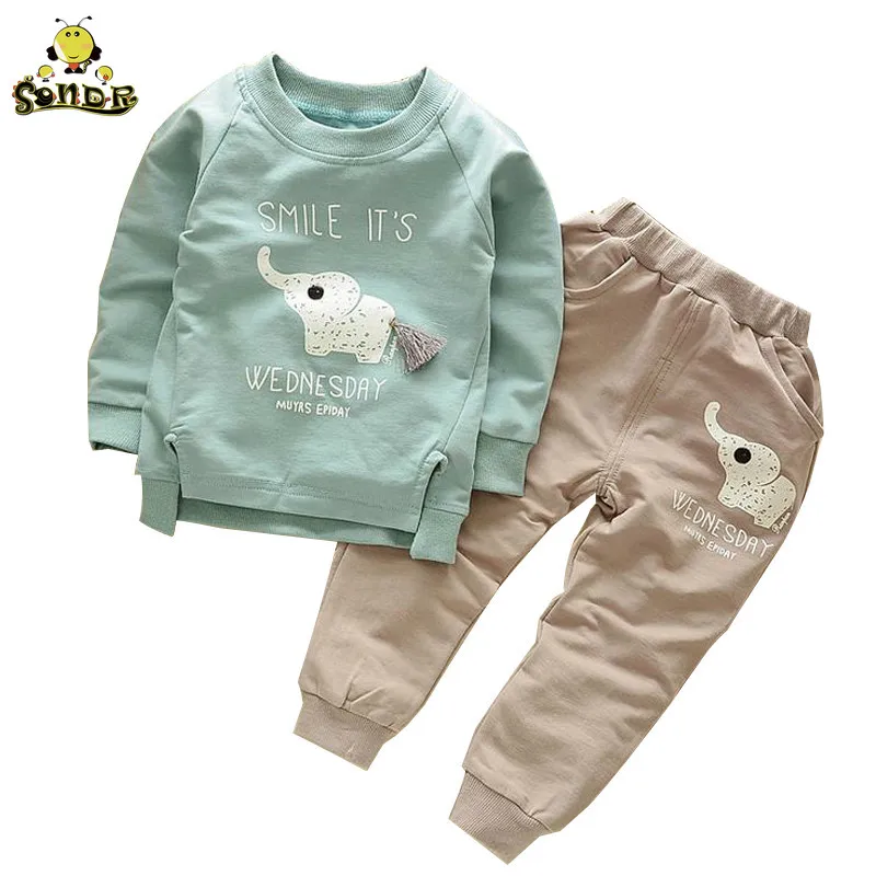 

SONDR Toddler boy clothes Cartoon girls Sets Long Sleeve Shirt+elephant pants children clothing fall boutique kids clothing