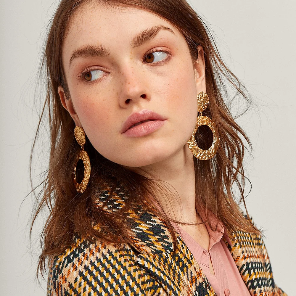

MESTILO 2019 New Gold Silver Geometric Statement Earring Metal Earring Hanging Fashion Big Circle Earrings For Women Jewelry