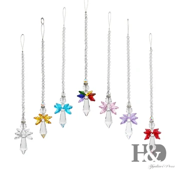 

H&D Set of 7,Rainbow Crystal Guardian Angel Chakra Suncatcher Car Charm for Rear View Mirror Suncatcher Home Wedding Party Decor