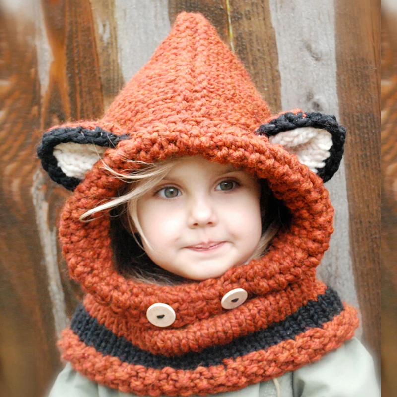 Fashion Winter Crochet Children Hat Neck Warmer Wrap Scarf One piece
