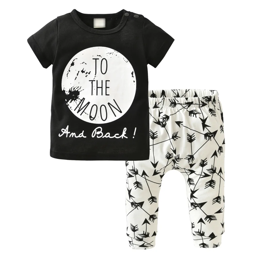 

Summer Baby Boys Clothing Set Short-sleeved Black Baby Boy Clothes Children Printed T-shirt+Pants Kids 2pcs Set
