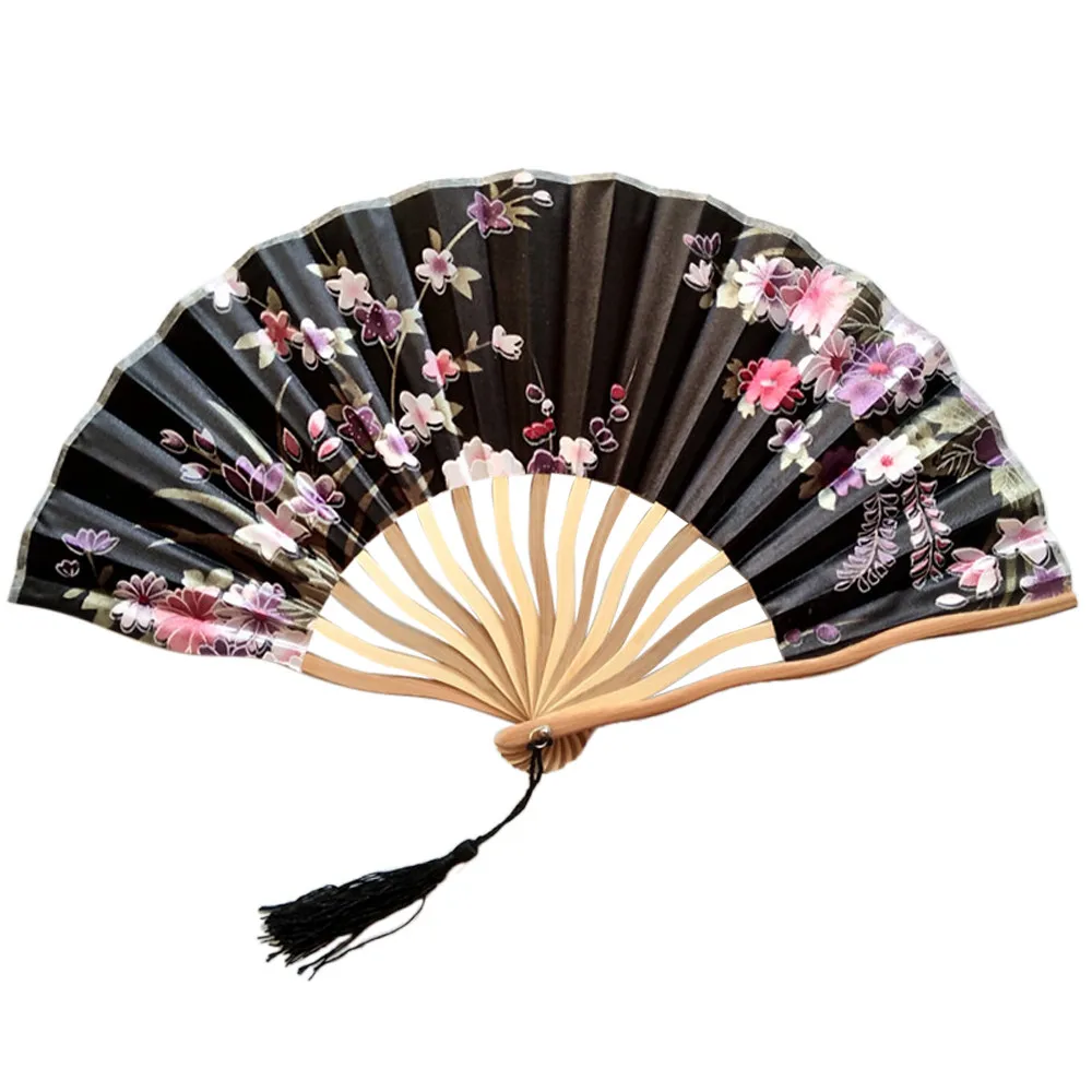 

New Chinese Style Hand Held Folding Dance Fan Wedding Party Lace Silk Folding Hand Held Flower Fan C522