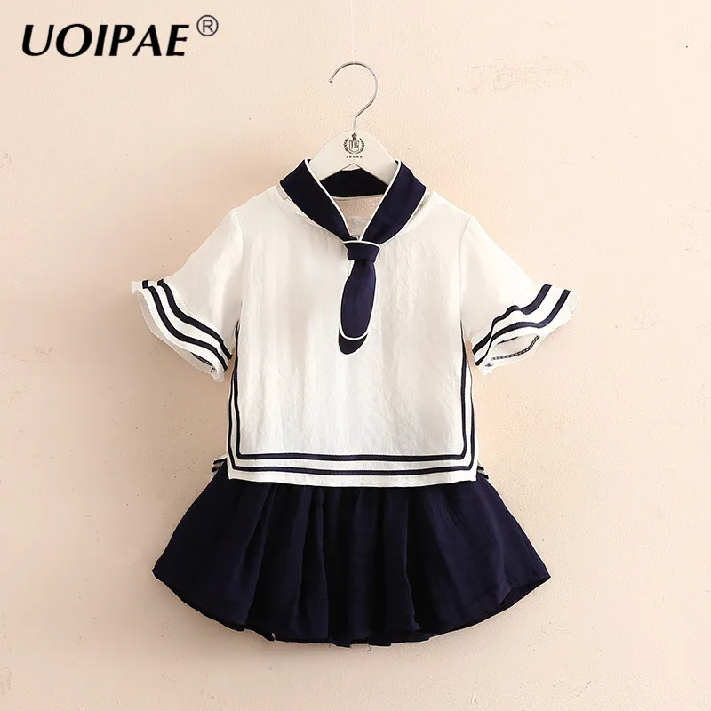 

Girls' College Wind Suit 2018 Summer Wear Girl Fashion Short Sleeve Half Dress Tz-3913