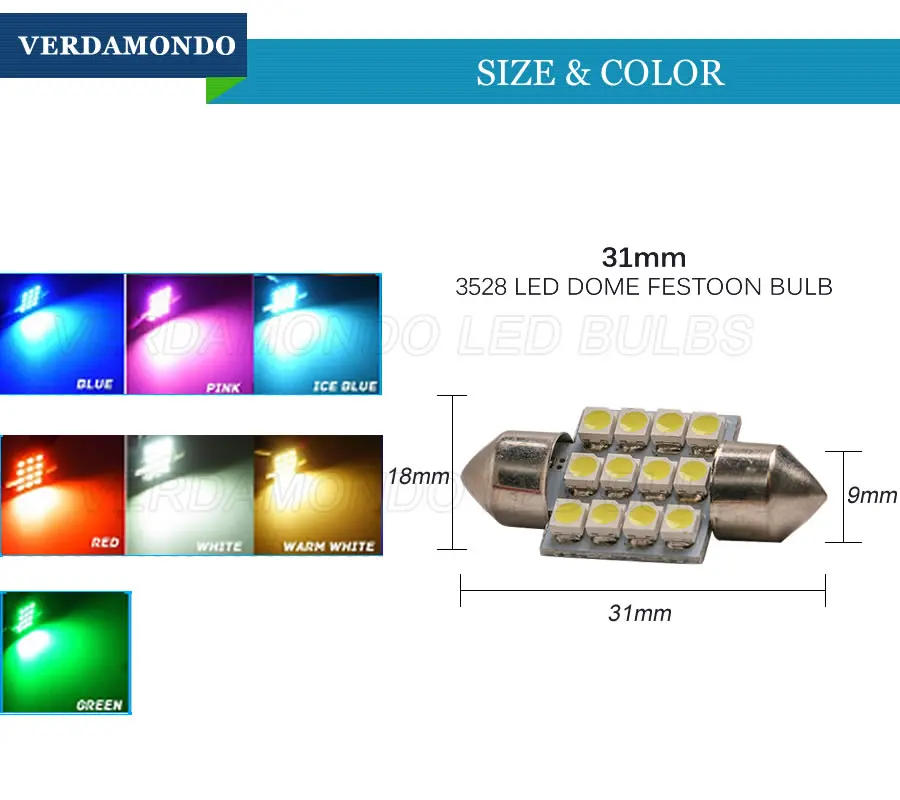 1 шт. 31 мм 12 SMD 3528 автомобильный внутренний купол гирлянда светодиодный светильник лампы белый теплый белый красный зеленый синий ледяной, синий, розовый