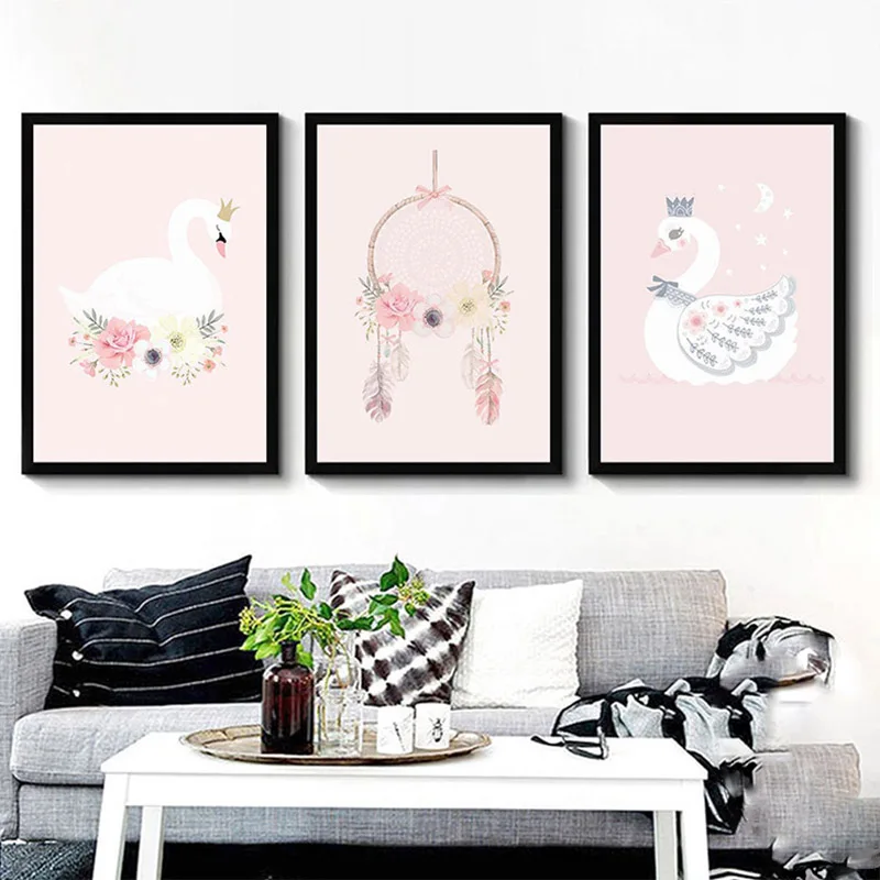 Nordic-Decoration-Kids-Room-Posters-And-Prints-Pink-Wall-Art-Canvas-Painting-Swan-Canvas-Art-Wall (4)