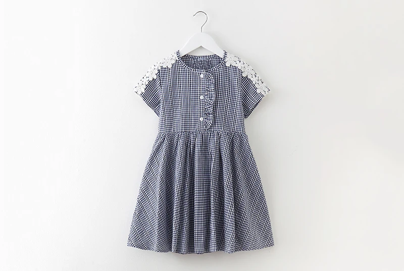 teenage girls dresses with lace crochet floral red blue plaid preppy style little girls dress 2018 summer children dress baby (8)