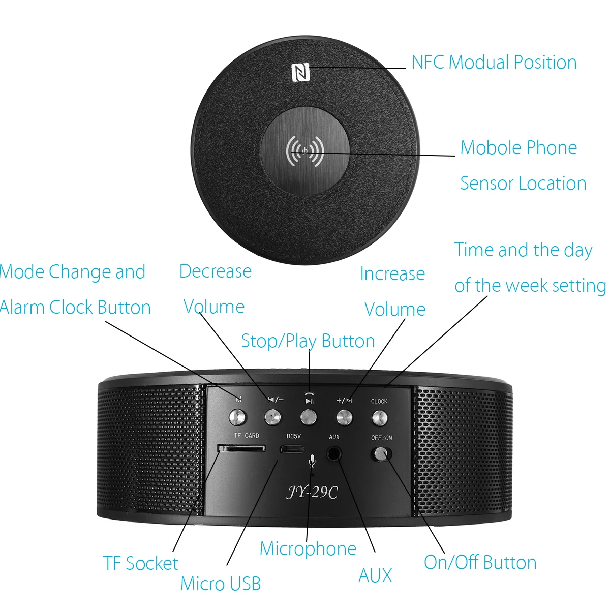Многофункциональная беспроводная bluetooth колонка Qi NFC Портативная с радио Громкая