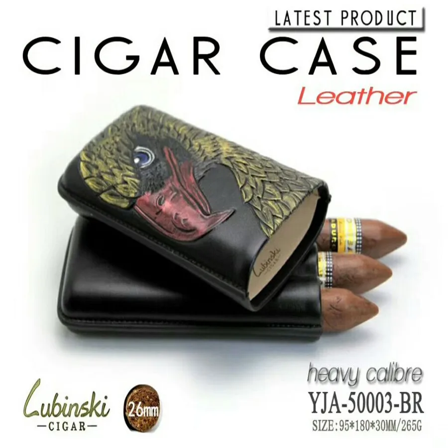 

LUBINSKI Cigar Case Leather Hawk Flower Deer 3 Models Cigar Tube Portable Tool For 3 Cigars