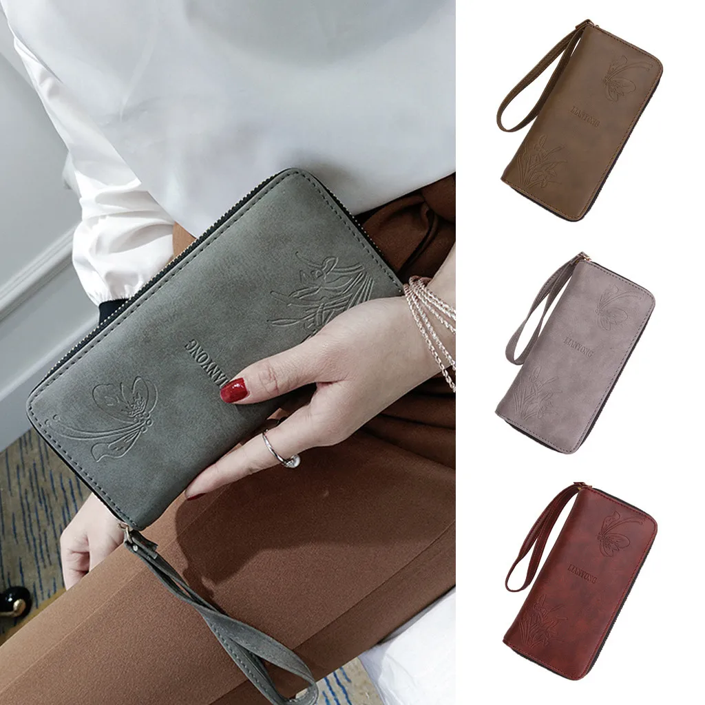 

women's wallets Fashion Women PU Leather Purse Retro Printing Butterfly Long Wallet Purses Card Holder Wallets Female Purses