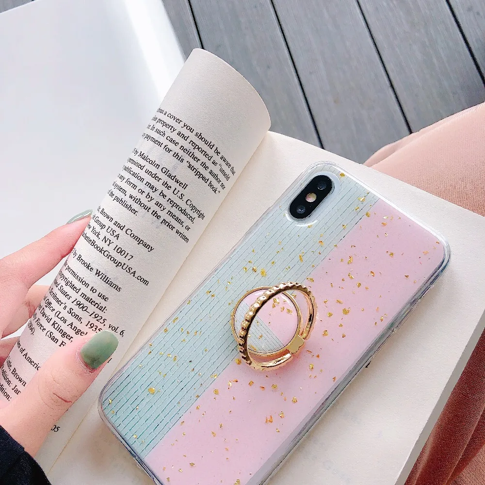 Case For iPhone Xr X Xs Max Cover Fresh Bling Blue Diamond Finger Stand Girly Soft TPU Cases (1)