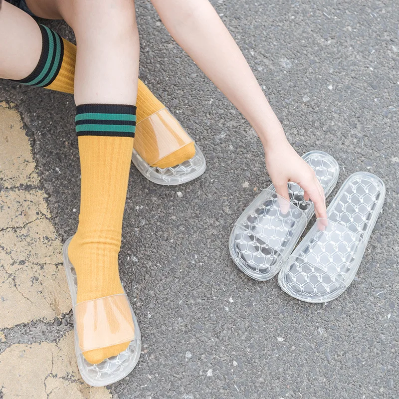 

Summer Crystal Slippers Female Summer Wear Transparent Jelly Non-slip Beach Shoes Flat Flip Flop Sandals Women Shoes