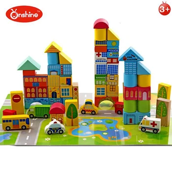 

Onshine 62pcs/set The Urban Traffic Colorful Building Blocks Wood Toys Stacking Assembly Educational For Children Kids Gifts