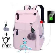 Hot school backpack for girls college school bags bookbag cute women shoulder bag fur ball bowknot backpacks for teenage girls