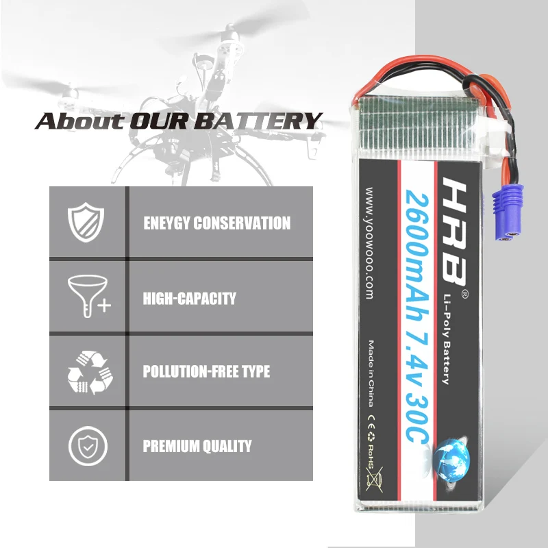 HRB Lipo 2s батарея Hubsan H501S батарея 7,4 V 2600mah 30C EC2 Радиоуправляемый Дрон Akku литий-полимерный для радиоуправляемого квадрокоптера вертолета самолета