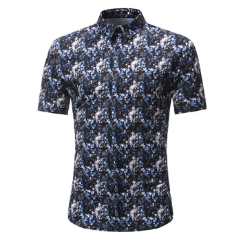 

Fashion Diamond Print Floral Shirt 2018 Brand New Summer Men Short Sleeve Beach Vacation Hawaiian Shirt Camisa Social Masculina