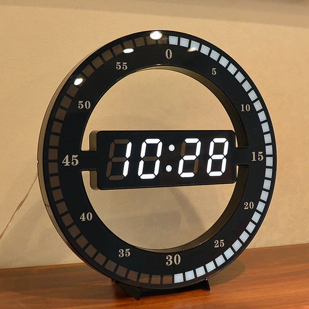 Креативные бесшумные подвесные настенные часы черный круг автоматическая регулировка яркости цифровой светодиодный дисплей настольные часы