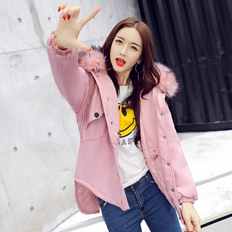 2018 Fashion Hooded Short Women Winter Jacket with Fur Collar Warm Thick Parka Cotton Padded Female Casual Womens Coat WLD262