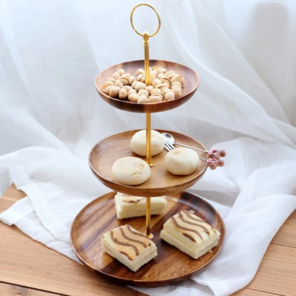 

Wooden 3 Tiers Fruit Plate Afternoon Tea Dessert Plate Multi-layer Round Snack Candy Plate Fruit Basket Tray Cake Tray Decor