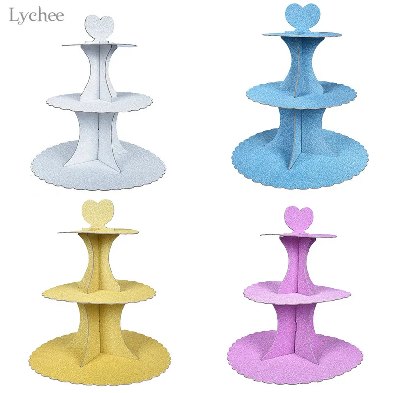 

Lychee 3 Tier Round Paper Cupcake Stand Cute Heart Pattern Cake Tool Accessory Cake Decoration Stands For Wedding Birthday Party