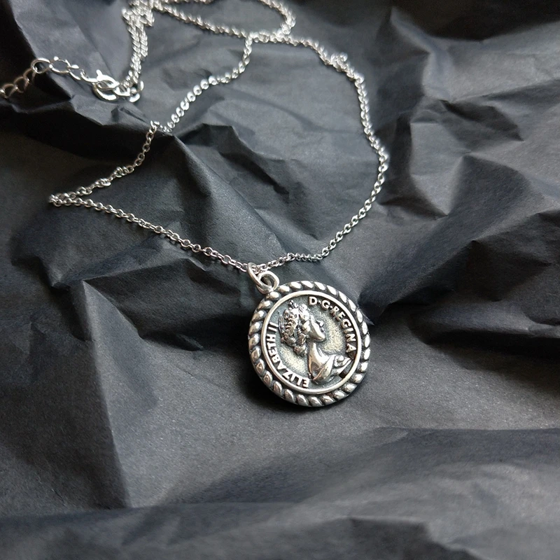 Elizabeth avatar, круглая монета, кулоны, ожерелье, серебро 925 пробы, цветное Ожерелье Портрет для женщин, ювелирные изделия для шармов